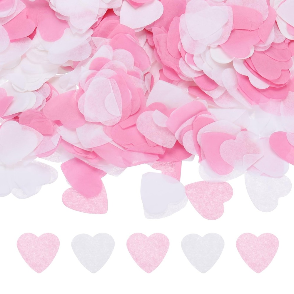 6000 Pcs 1 Inch Hearts Paper Confetti Pink & White Tissue Paper Confetti Colo…