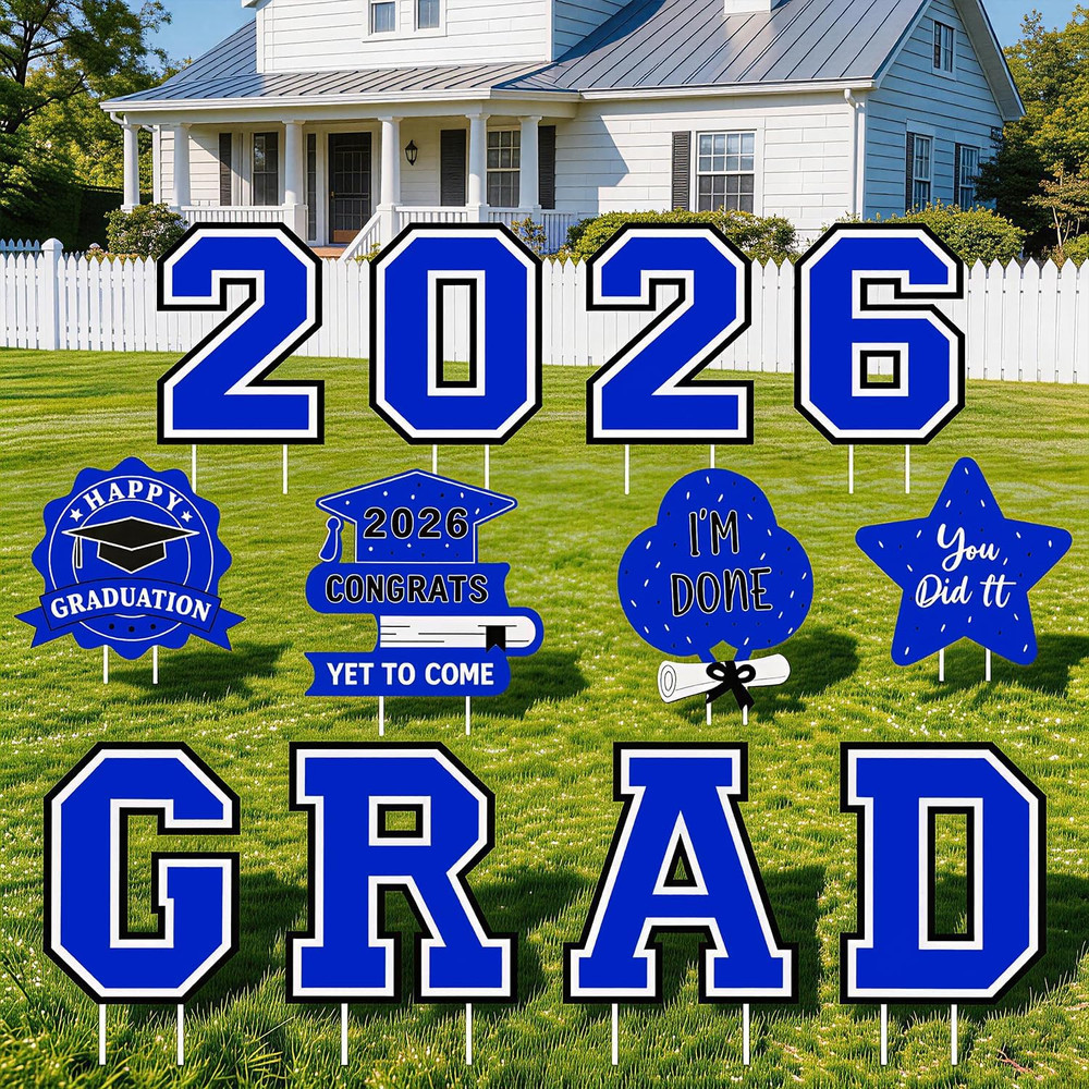 12Pcs Graduation Yard Signs with Stakes Congrats Grad Outdoor Lawn Décor