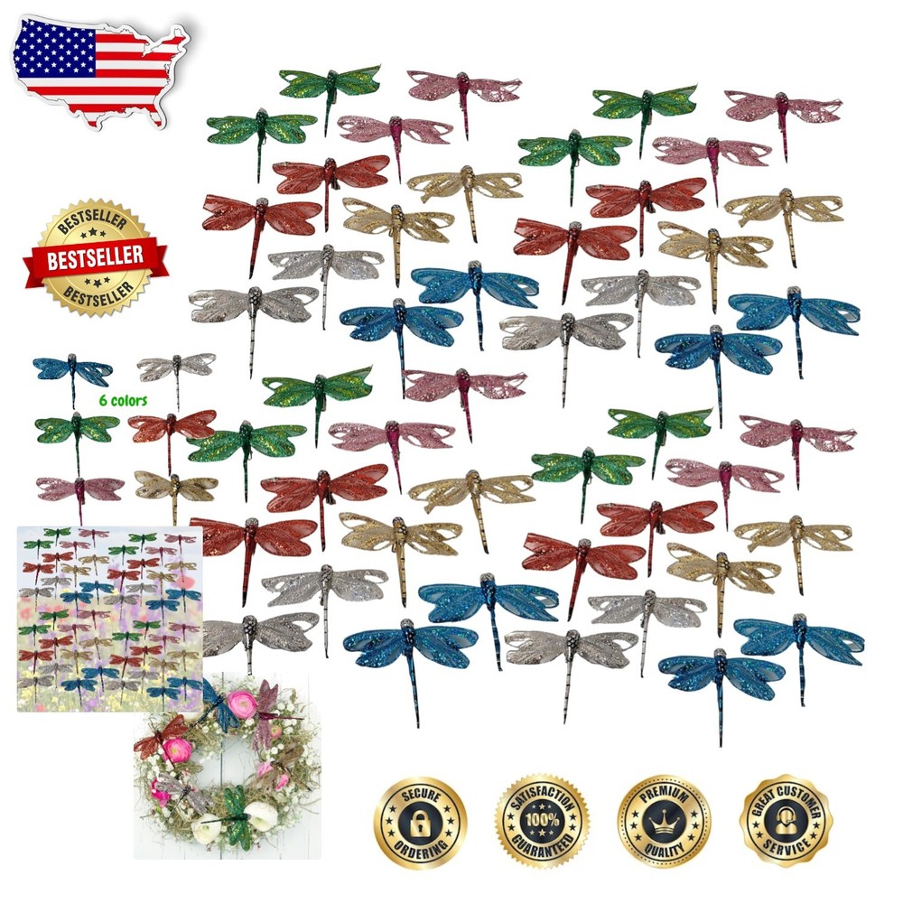 Sparkling Dragonfly Clip On Ornaments – 48pc 4″ Metallic Craft Embellishments