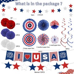 48Pcs 4th of July Decorations Set, Patriotic Party Supplies Include Bunting B…