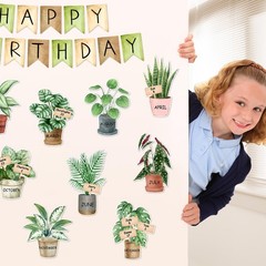 65 PCS Greenery Happy Birthday Bulletin Board Set Watercolor Potted Plant Cutout