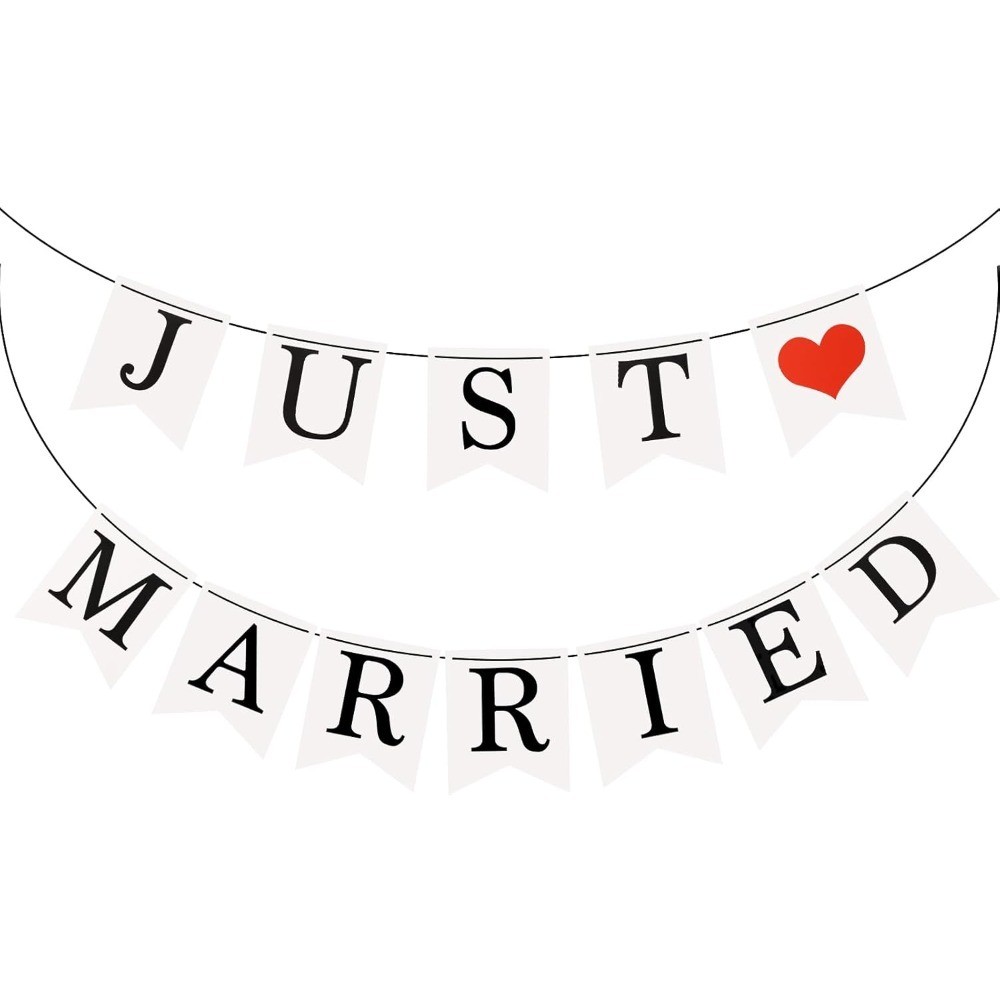 Just Married Banner, Wedding Decoration Hanging Flag, Card Paper Party Supplies