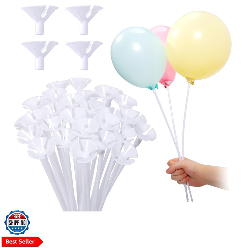 35 Pieces 12.6 Inch Balloon Sticks, Plastic White Balloon Stick with Cups for…