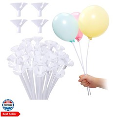 35 Pieces 12.6 Inch Balloon Sticks, Plastic White Balloon Stick with Cups for…