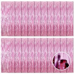 New 20 Pack Pink Foil Fringe Backdrop Curtains 3.2ft x 8.2ft Metallic Tinsel for