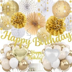 White Gold Birthday Decorations – FULL SET – 53+ PIECE