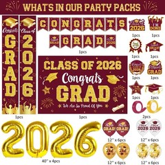 Graduation Decorations Class of 2026 – Maroon and Gold Graduation Party Suppl…