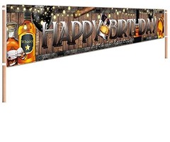 9.8 X 1.6 ft Large Whiskey Happy Birthday Banner Aged to Whiskey Birthday