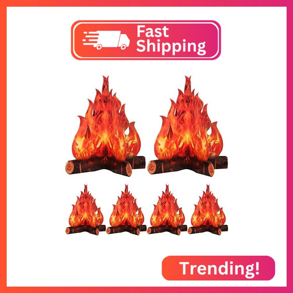 Boao 6 Set Fake Fire Fake Flame Camping Decorations, 3D Cardboard Campfire Cente