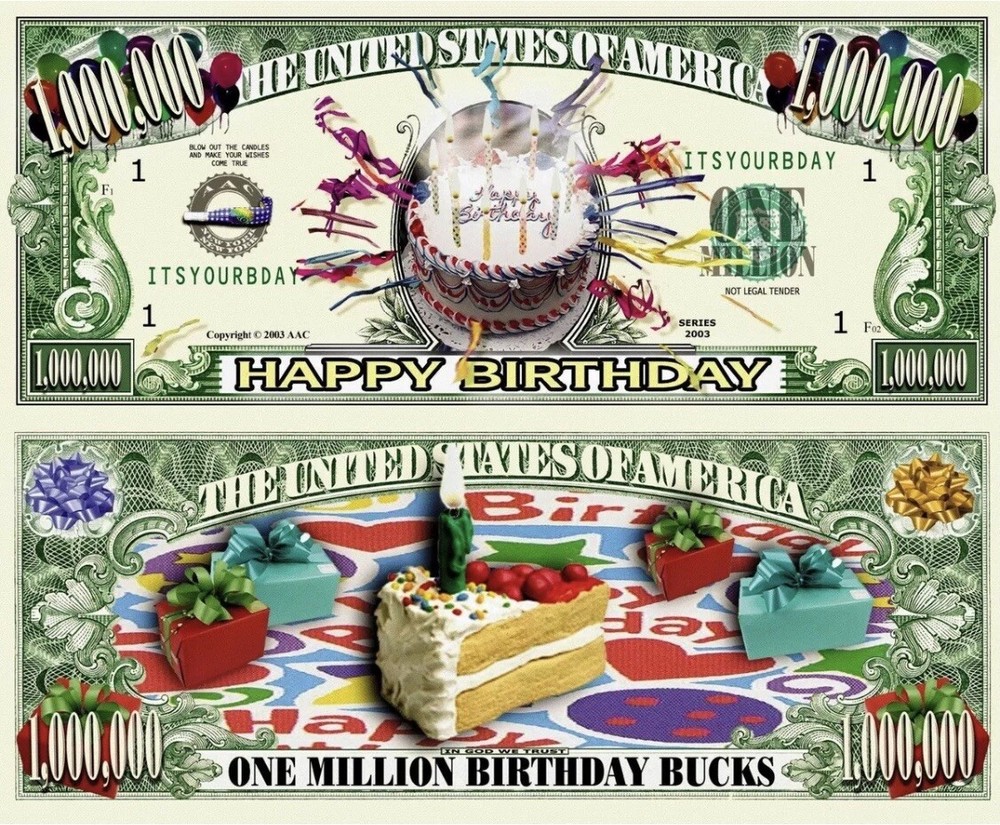 Pack of 10 Happy Birthday Party Decor Money for Gift Bags 1 Million Dollars