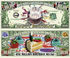 Pack of 10 Happy Birthday Party Decor Money for Gift Bags 1 Million Dollars