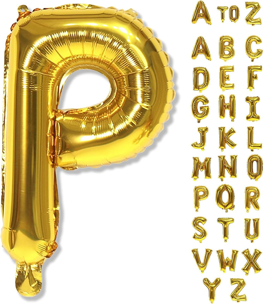 Giant P Alphabet Balloon Letters, Gold Self Inflating Letter Balloons Birthday