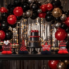 12PCS Black Red Birthday Honeycomb Table Centerpieces, Happy Birthday, Decor