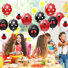 Ladybug Party Balloons Decorations Supplies, 50Pcs Disposable Red Black Polka…