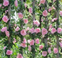 2 Pack Artificial Pink Rose Garland Vine – Total 16FT Silk Fake Blush Pink Rose