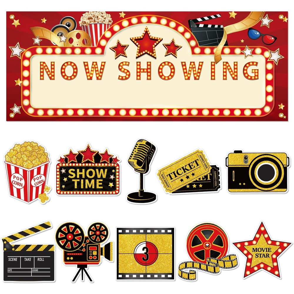 11 Pieces Movie Night Party Decorations Now Showing Banner Photography Backgr…