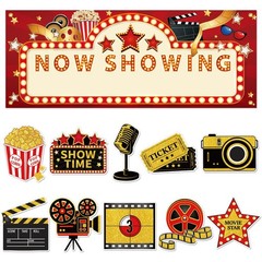 11 Pieces Movie Night Party Decorations Now Showing Banner Photography Backgr…