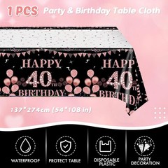 Chic 41-Piece 40th Birthday Set: Black Rose Gold Plates, Napkins & Cloth