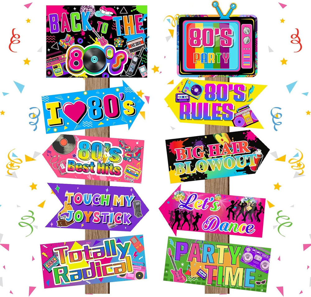 20 Pieces 80S Party Decorations Back to the 80S Neon Retro Sign for Adults Disco