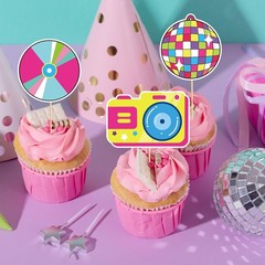 Vibrant 90s Party Decorations: 48 Pcs Cupcake Picks for Themed Celebrations