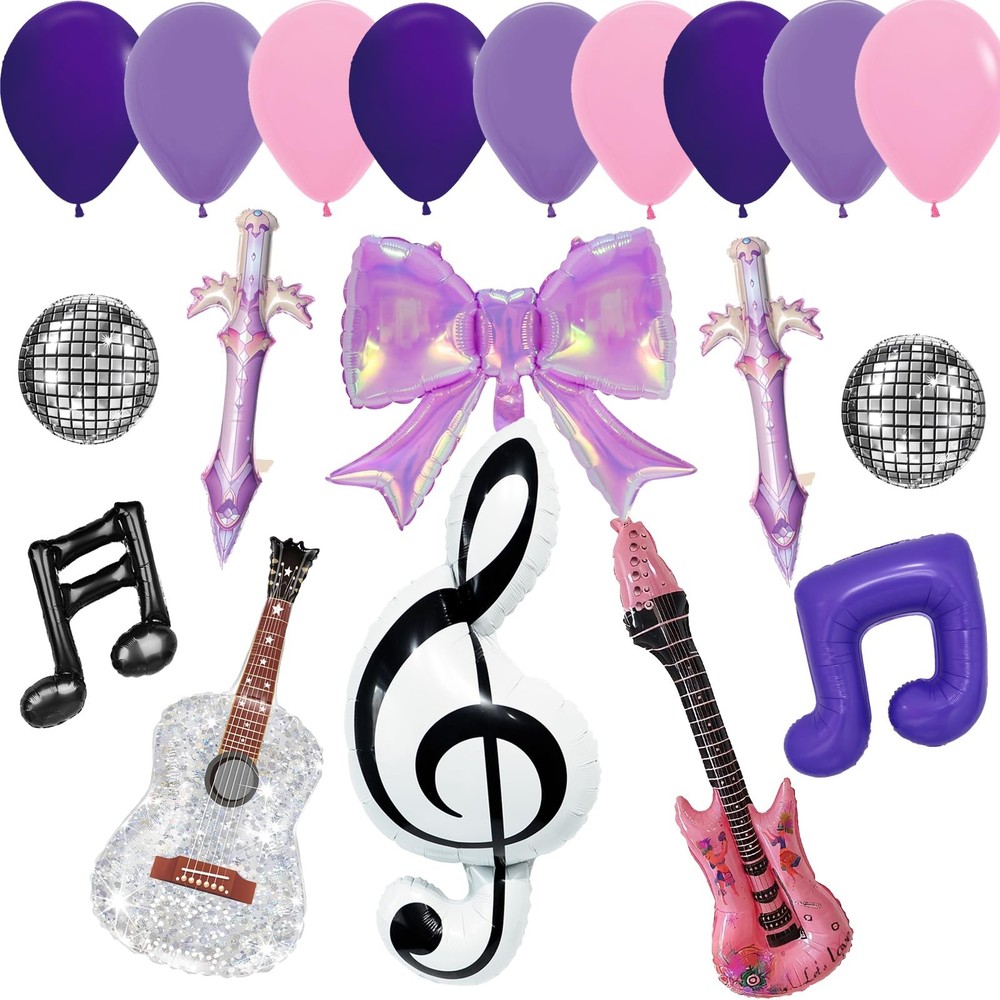 Kpop Star Party Decorations, Pink Purple Music Balloons with Guitars, Music N…