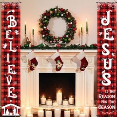 Christmas Front Porch Banners Winter Religious Nativity Scene Sign Holiday Ha…
