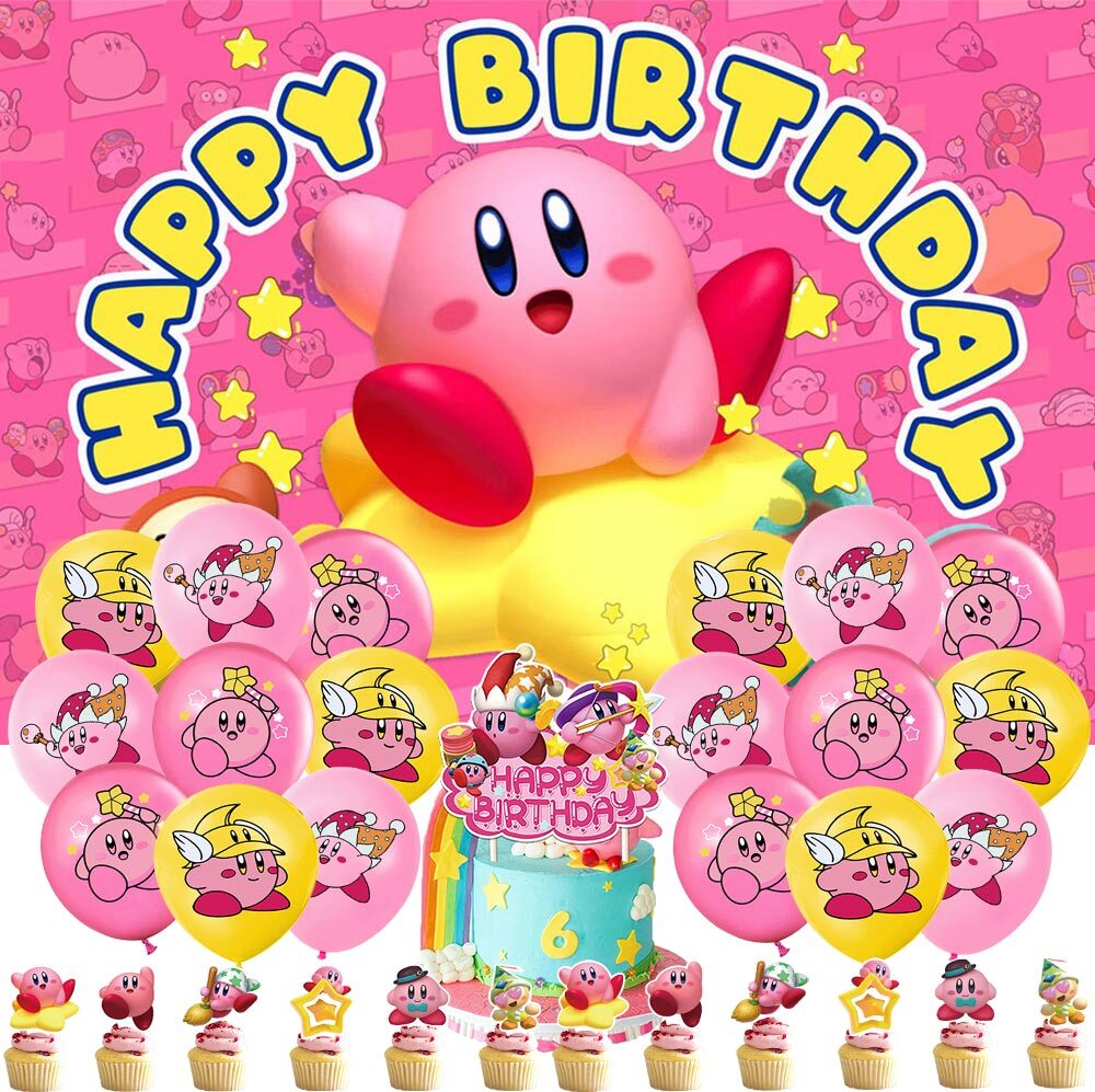 Kirby Party Supplies Birthday Decoration Set Balloons Cake Toppers Banner Girls