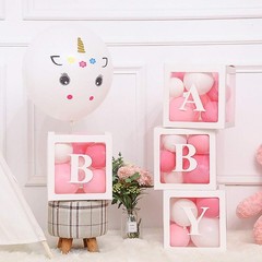 Baby Shower Boxes with Transparent Balloons & Letter Blocks for Gender Reveal