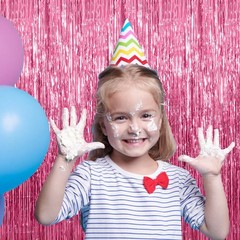 3 Pack Pink Backdrop Birthday Party Decorations Tinsel 39.4″W x 78.7″L,