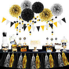 Silver Black Gold Party Decorations – 23pcs Tissue Paper Flowers Pom Poms Tassel