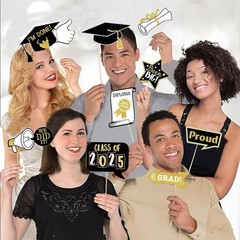 25Pcs Graduation Photo Booth Props Class of 2026 Grad Photo Props Black and G…