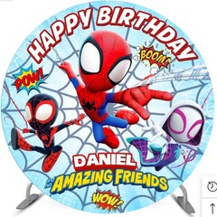 Personalised Name Round Backdrop Cover Spidey and Amazing Friends Birthday Party