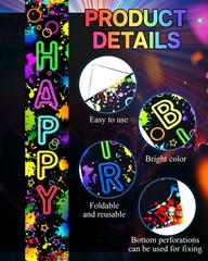 FuWeave Glow in The Dark Door Banner Rave 71 x 12 inches, Happy Birthday