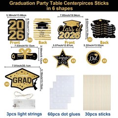 Graduation Decorations 2026-30pcs Black and Gold Graduation Table Decorations…