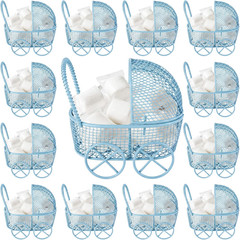 12 Pcs Blue Metal Baby Carriage Centerpiece for Showers and Gender Reveals