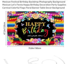 HAPPY BIRTHDAY «It’s Fiesta Time» Mexican/Hispanic Photo Backdrop (5×7 Ft.)