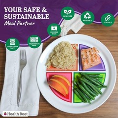 Health Beet Choose MyPlate Portion Control Plate – 4 Flat Sections for White