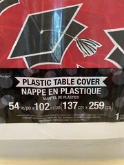 GRADUATION Party School Spirit Red Plastic Border Print Tablecloth 54″x102″