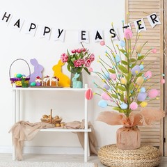 17’’ Easter Egg Table Tree Easter Decorations with Artificial Eggs Greenery Leav