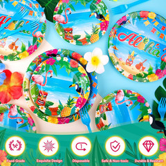 96Pcs Luau Aloha Party Decorations, Hawaiian Birthday Party Supplies Bundle Luau