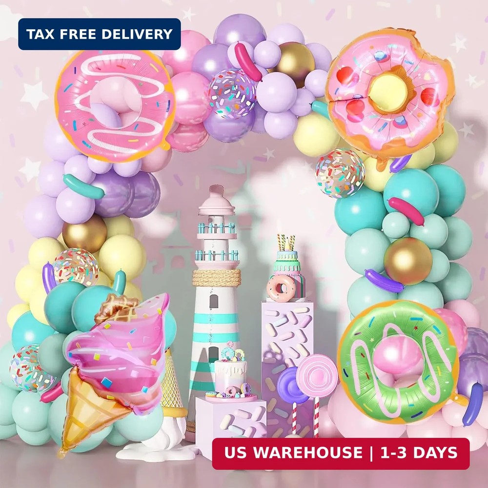 139pcs Pastel Donut Balloon Arch Garland Kit Sweet One Ice Cream Birthda