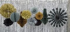 Party decoration bulk- Hanging Puff Balls and Fans 16 piece bundle – NEW