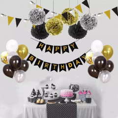 Premium Happy Birthday Decoration Set Banner, Latex Balloons, Pom Poms