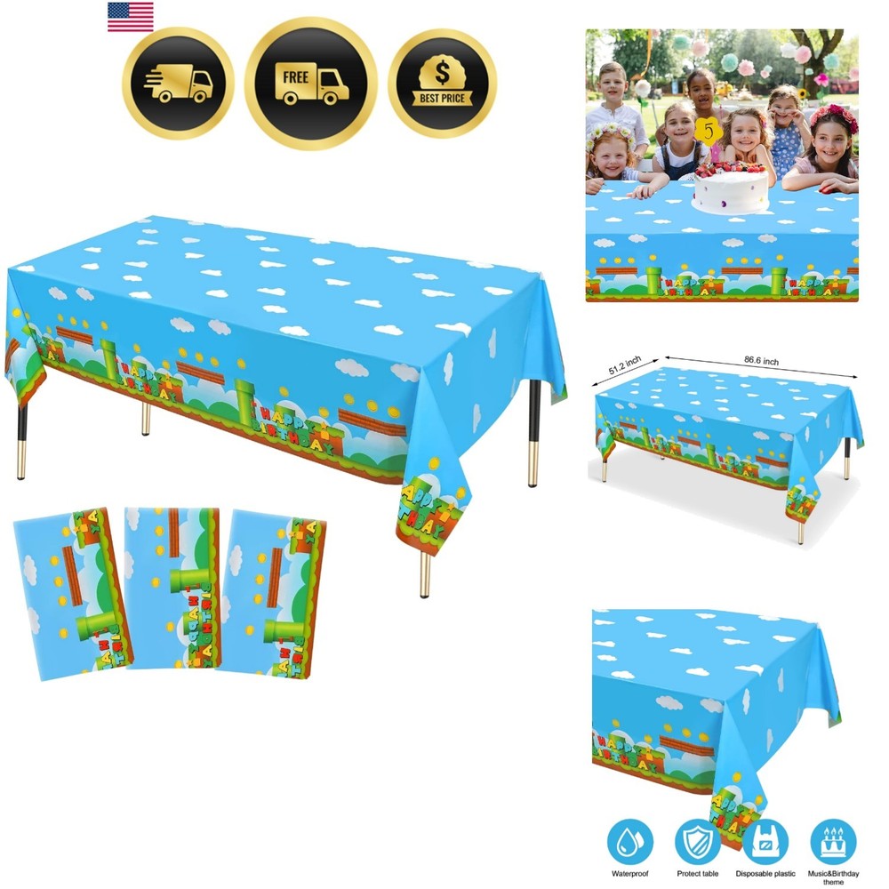 3 PCS Video Games Party Tablecloth, Plastic Video Games Table Cover for Video…