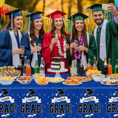 2 PCS Graduation Decorations 2026, 108″ X 54″ Blue Graduation Tablecloth, Dispos