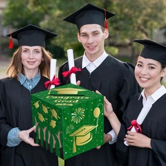 2026 Graduation Decorations – Green Gold Graduation Card Box for Graduation Deco