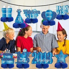 9-Pcs Blue Silver 13th Birthday Honeycomb Centerpieces – Perfect for Teens