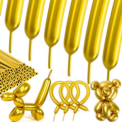 260 Balloons Gold Metallic 100PCS Latex Long Shiny DIY | Twisting Flowers Animal
