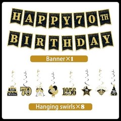 70th Birthday Decorations for Men Black Gold, 37PCS 70th Birthday Party Supplies