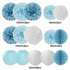 Dusty-Blue White Party-Decorations -Flowers Lanterns – 15pcs Baby Bridal Show…